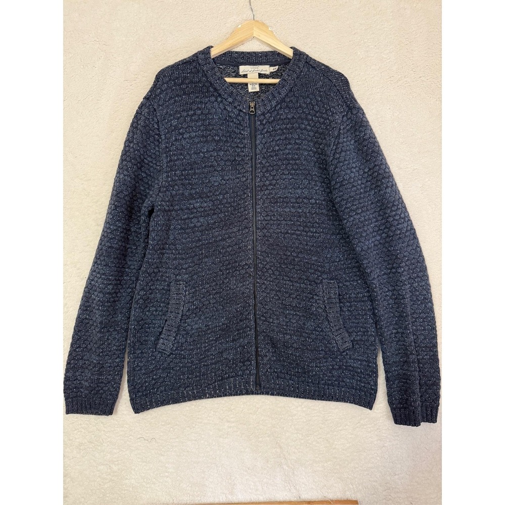 H&M L.O.G.G. Sweater Mens XL Navy Blue Full Zip Knit Textured Cotton‎ Pockets